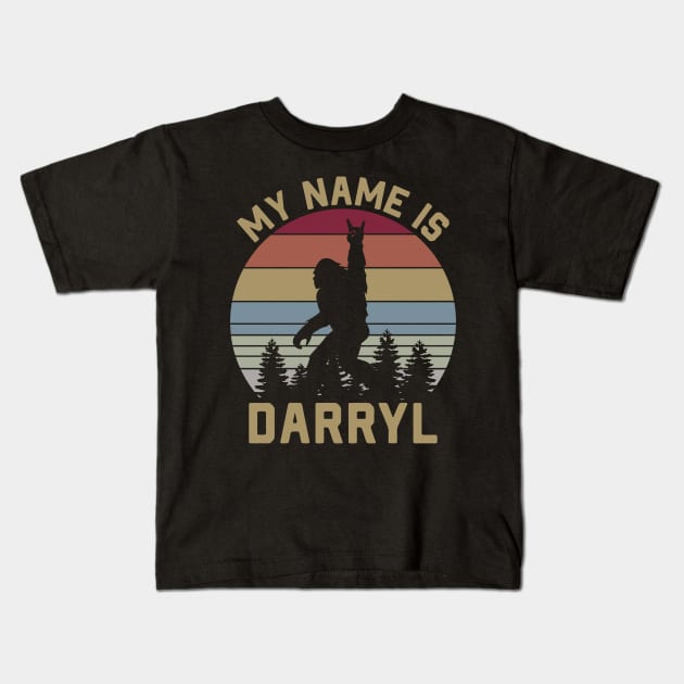 My Name Is Darryl, Funny Sasquatch Design, Bigfoot Retro Sunset Kids T-Shirt by ThatVibe